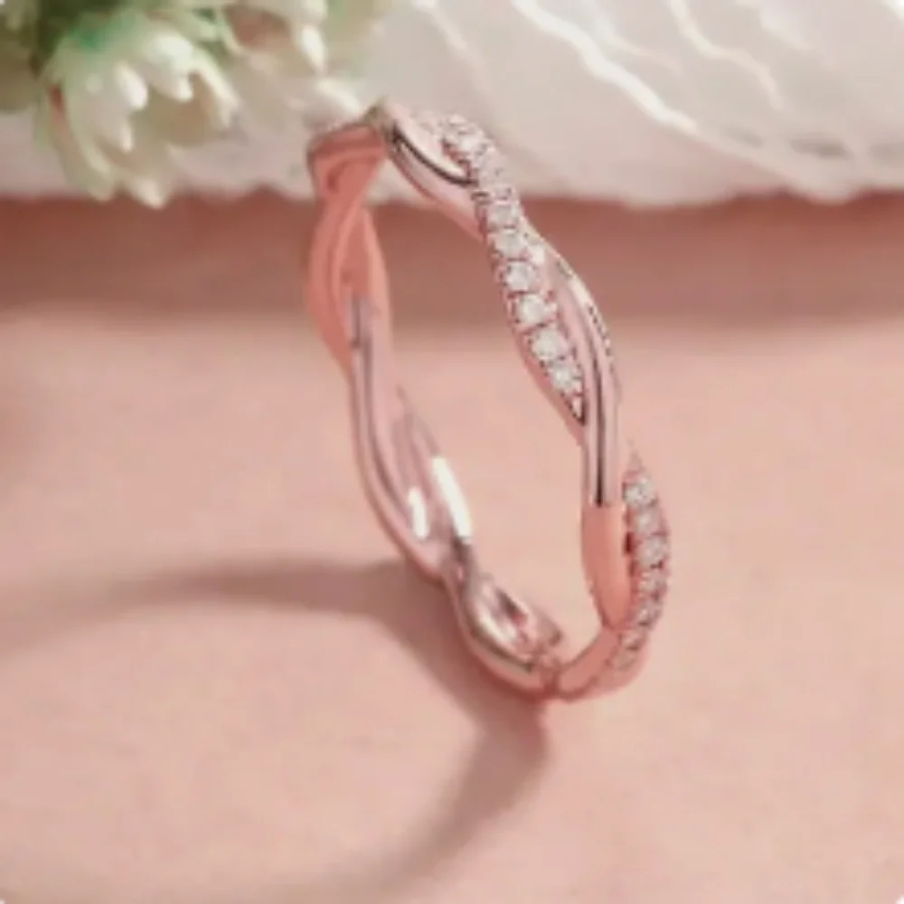 14k Rose Gold and Simulated Diamond CZ Twist Ring